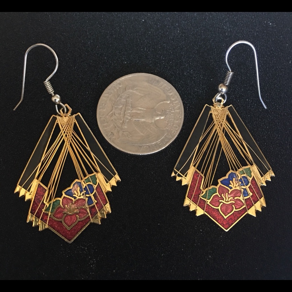 Vintage Cloissone Floral Dangling earrings.